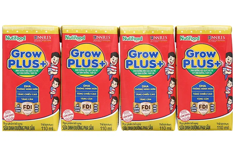Sữa dinh dưỡng pha sẵn GrowPlus+ đỏ hộp 110ml - vỉ 4 hộp