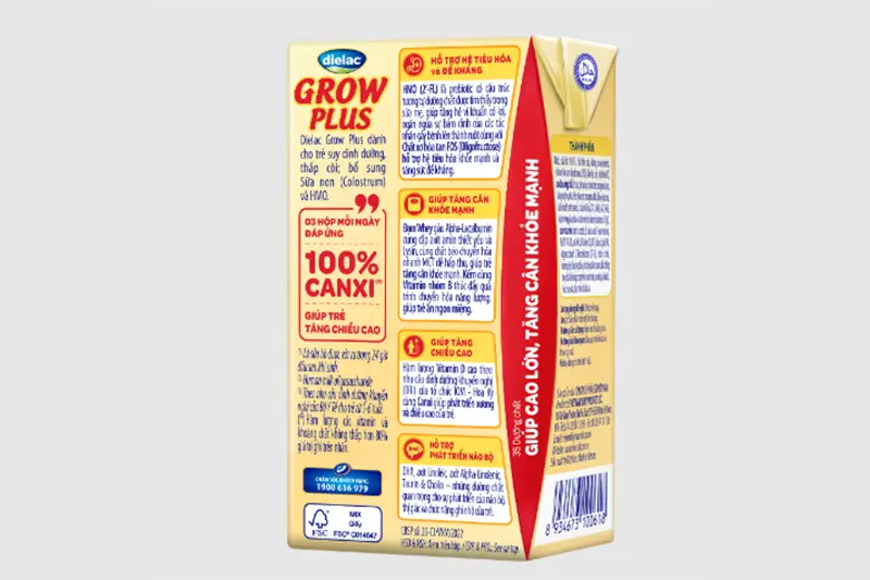 Sữa uống dinh dưỡng Dielac Grow Plus sữa non hộp 110ml - vỉ 4 hộp