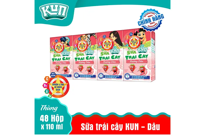 Sữa trái cây Kun Lif hương dâu hộp 110ml - vỉ 4 hộp