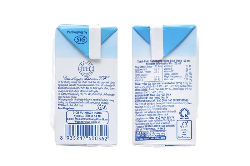 Sữa tươi TH ít đường hộp 110ml - vỉ 4 hộp