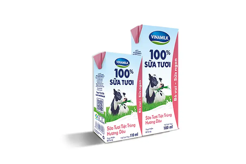 Sữa tươi Vinamilk hương dâu hộp 180ml - vỉ 4 hộp