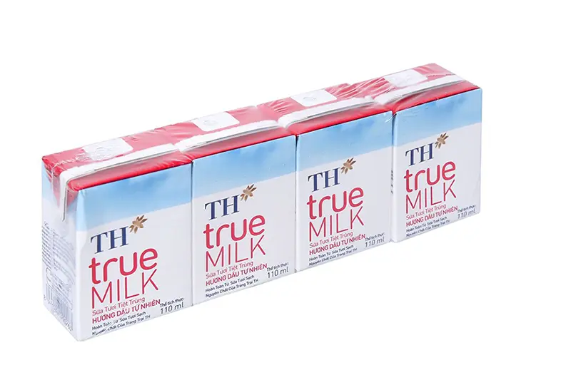 Sữa tươi TH hương dâu hộp 110ml - vỉ 4 hộp