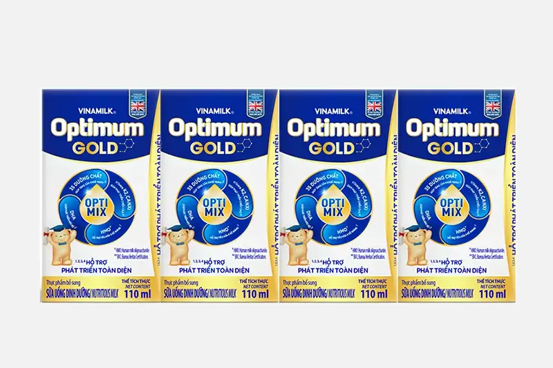 Sữa bột pha sẵn Vinamilk Optimum Gold hộp 110ml - vỉ 4 hộp