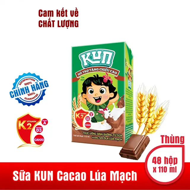 Sữa Kun socola lúa mạch hộp 110ml - vỉ 4 hộp