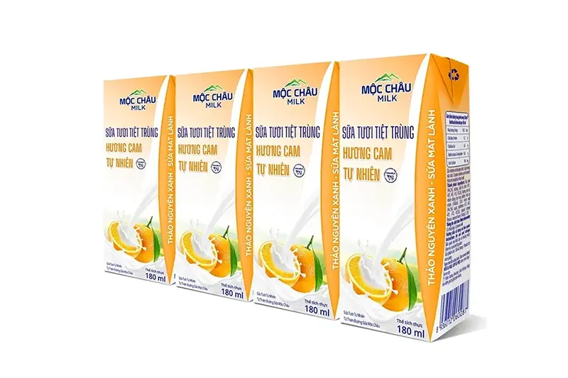 Sữa tươi Mộc Châu cam hộp 180ml - vỉ 4 hộp