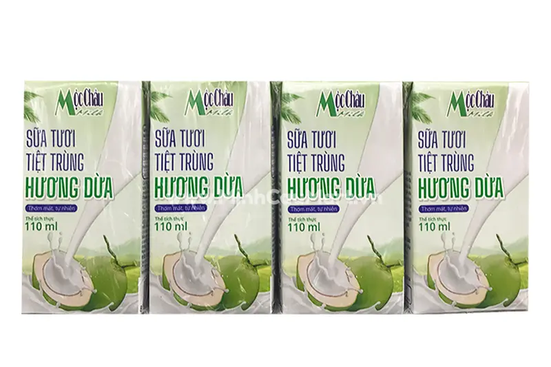 Sữa tươi Mộc Châu vị dừa hộp 110ml - vỉ 4 hộp