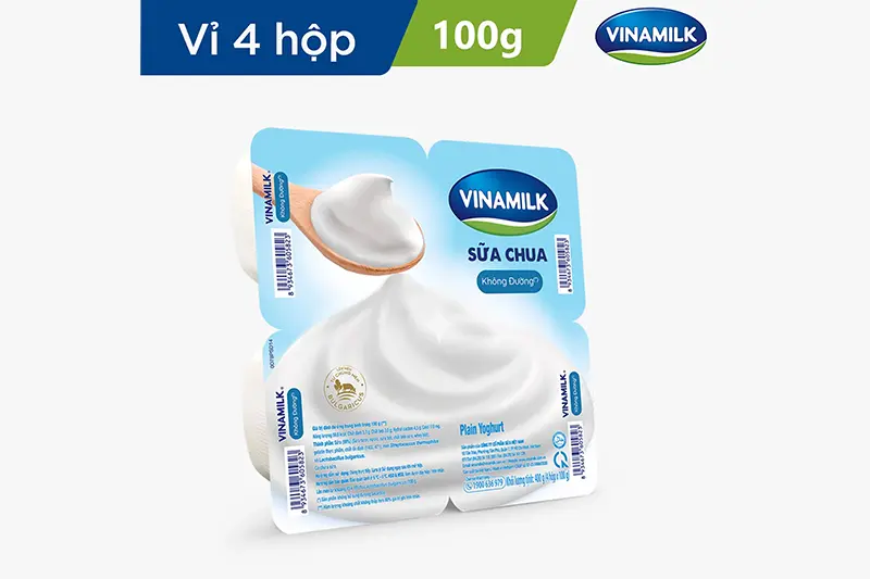 Sữa chua Vinamilk không đường hộp 100g - vỉ 4 hộp