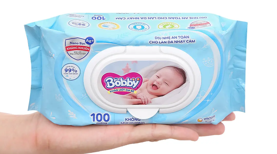 Khăn ướt Bobby không mùi - gói 100 tờ