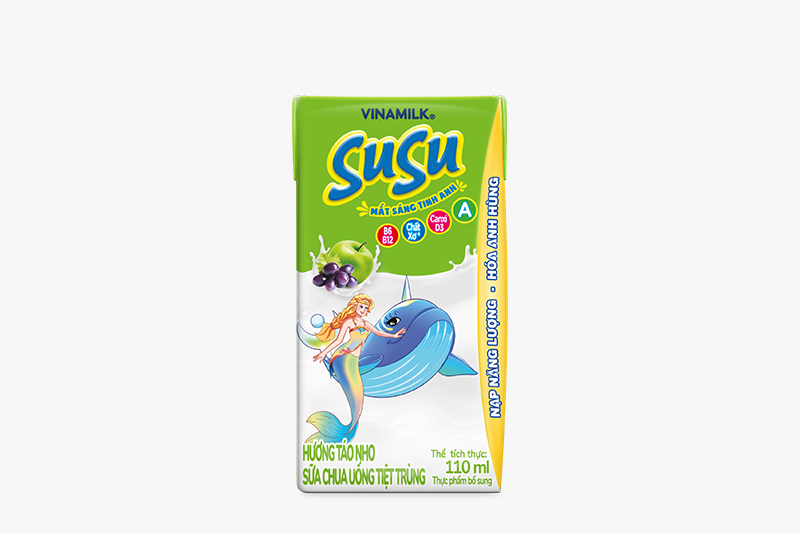Sữa chua uống Susu táo nho hộp 110ml - vỉ 4 hộp
