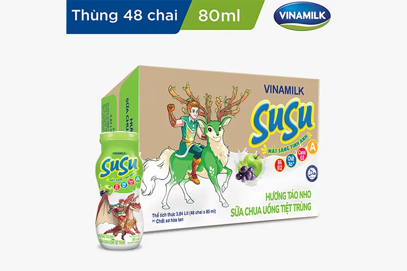Sữa chua uống Susu táo nho lọ 80ml - lốc 6 lọ