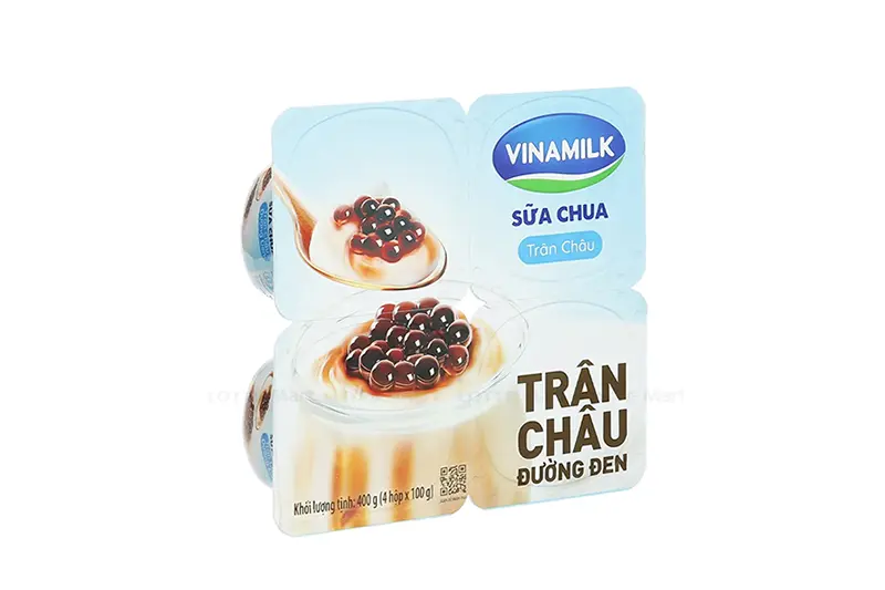 Sữa chua Vinamilk trân châu đường đen hộp 100g - vỉ 4 hộp
