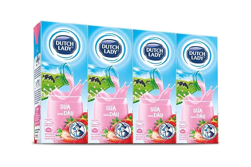 Sữa Cô gái Hà Lan hương dâu hộp 180ml - vỉ 4 hộp
