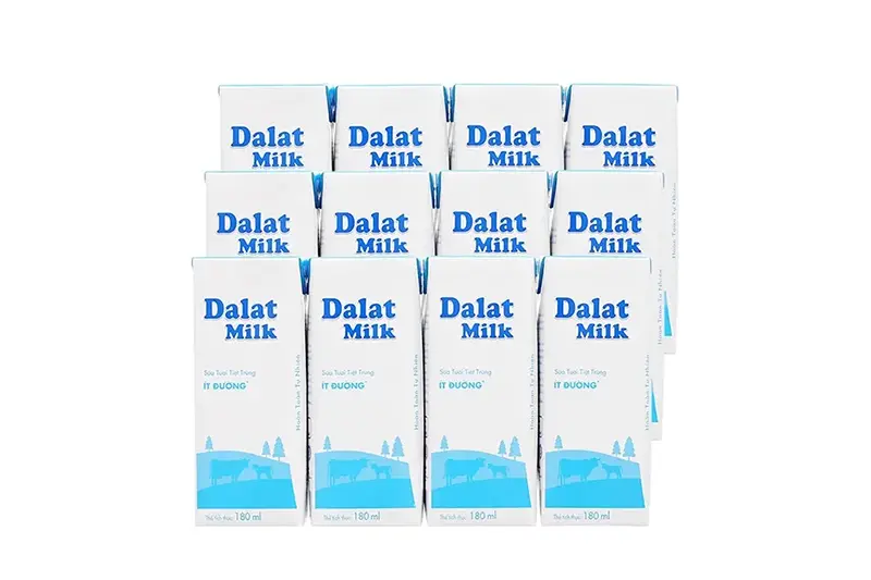 Sữa tươi Dalatmilk ít đường hộp 180ml - vỉ 4 hộp