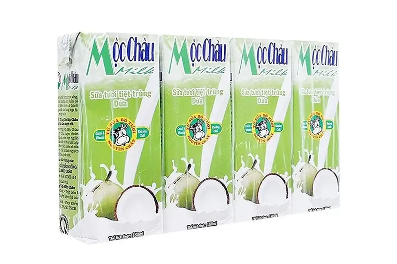 Sữa tươi Mộc châu vị dừa hộp 180ml - vỉ 4 hộp