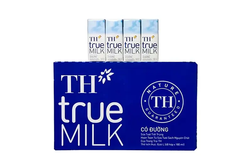 Sữa tươi TH có đường hộp 180ml - vỉ 4 hộp