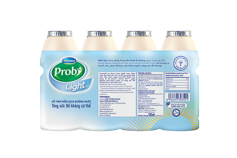 Sữa chua uống Probi Light ít đường lọ 130ml - lốc 4 lọ