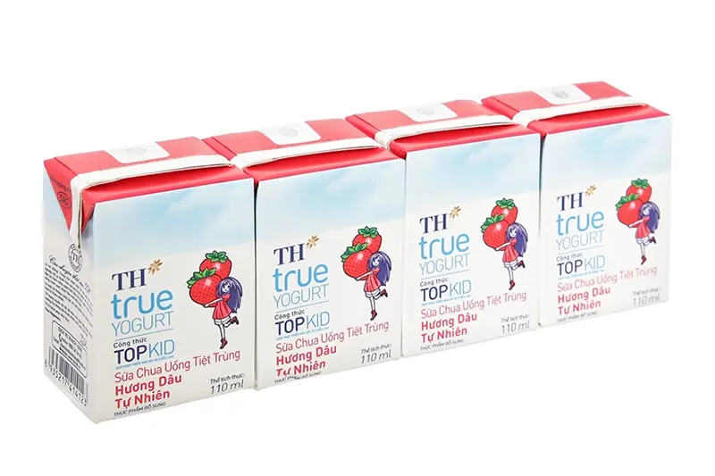 Sữa chua uống TH Topkid dâu hộp 110ml - vỉ 4 hộp