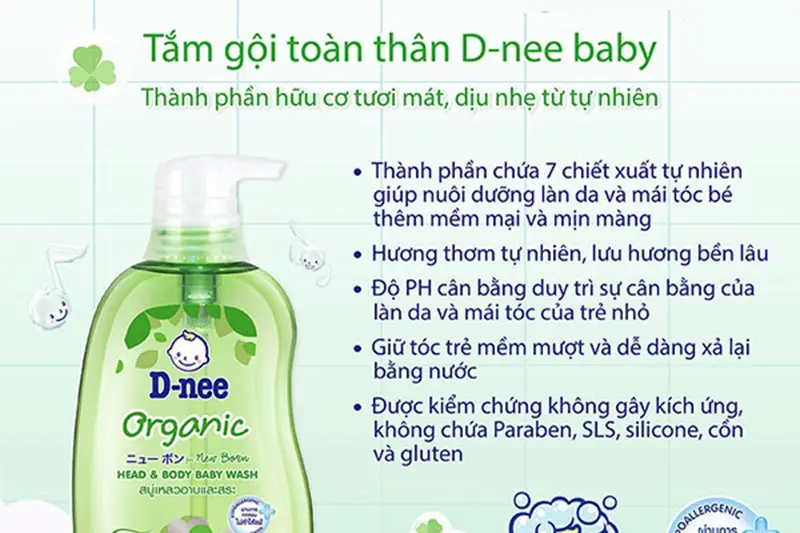 Tắm gội trẻ em D-nee toàn thân xanh lá - chai 380ml
