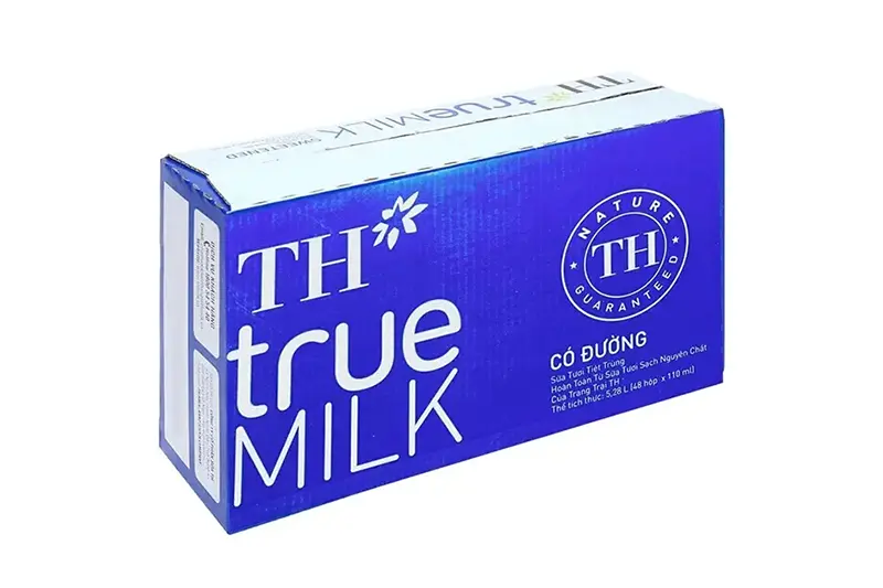 Sữa tươi TH có đường hộp 110ml - vỉ 4 hộp