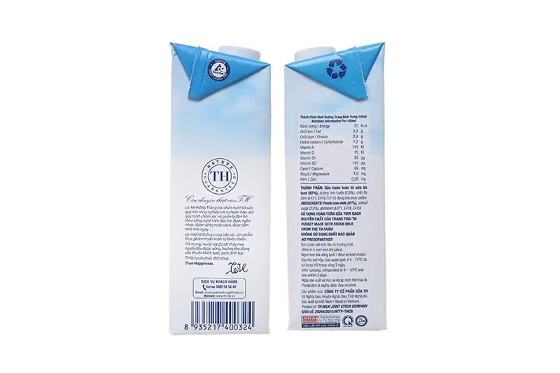 Sữa tươi TH ít đường - hộp 1 lít