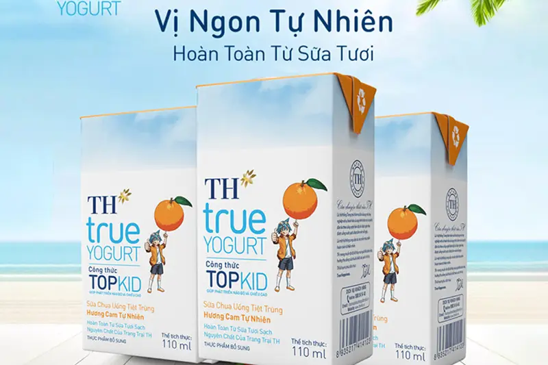 Sữa chua uống TH Topkid cam hộp 110ml - vỉ 4 hộp