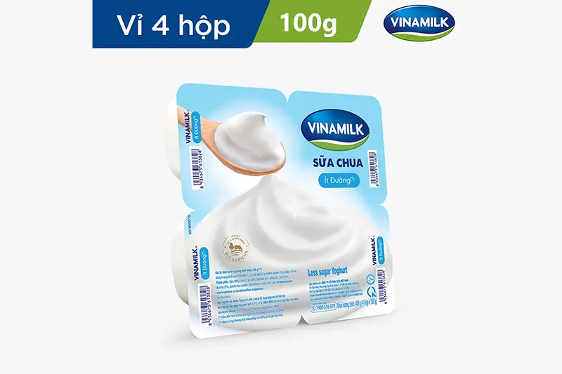 Sữa chua Vinamilk ít đường hộp 100g - vỉ 4 hộp