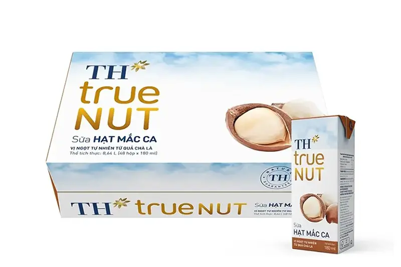 Sữa tươi TH hạt macca hộp 180ml - vỉ 4 hộp