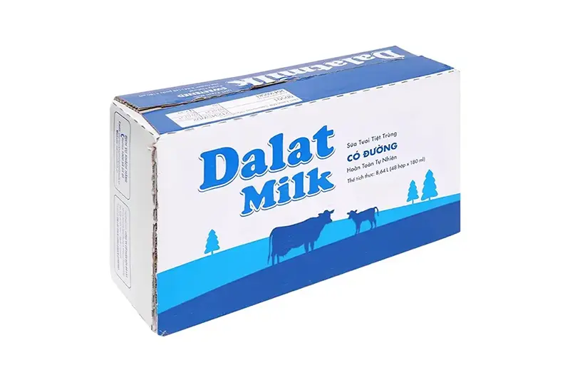 Sữa tươi Dalatmilk có đường hộp 180ml - vỉ 4 hộp