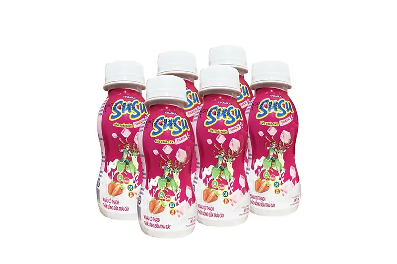 Sữa chua uống Susu dâu có thạch lọ 80ml - lốc 6 lọ